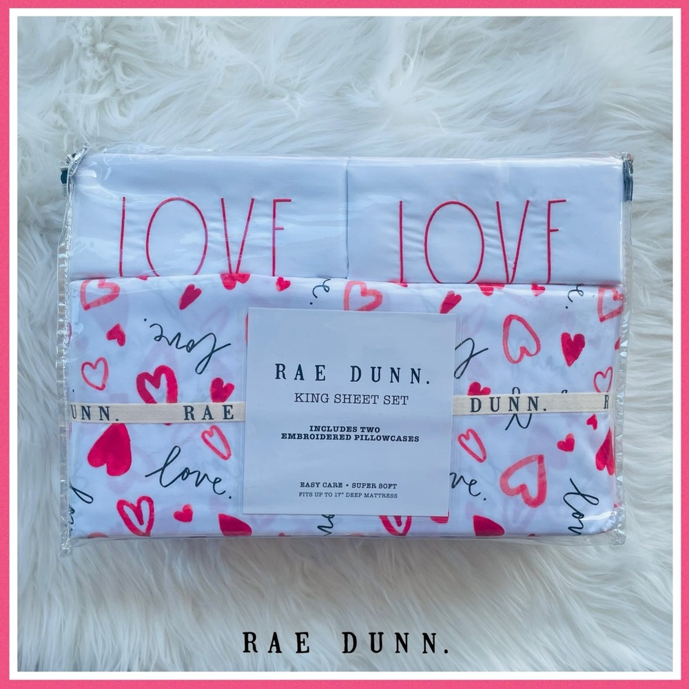 Rae Dunn Valentine’s Wild Pink & Red Hearts Love King 4-Piece Sheet Set